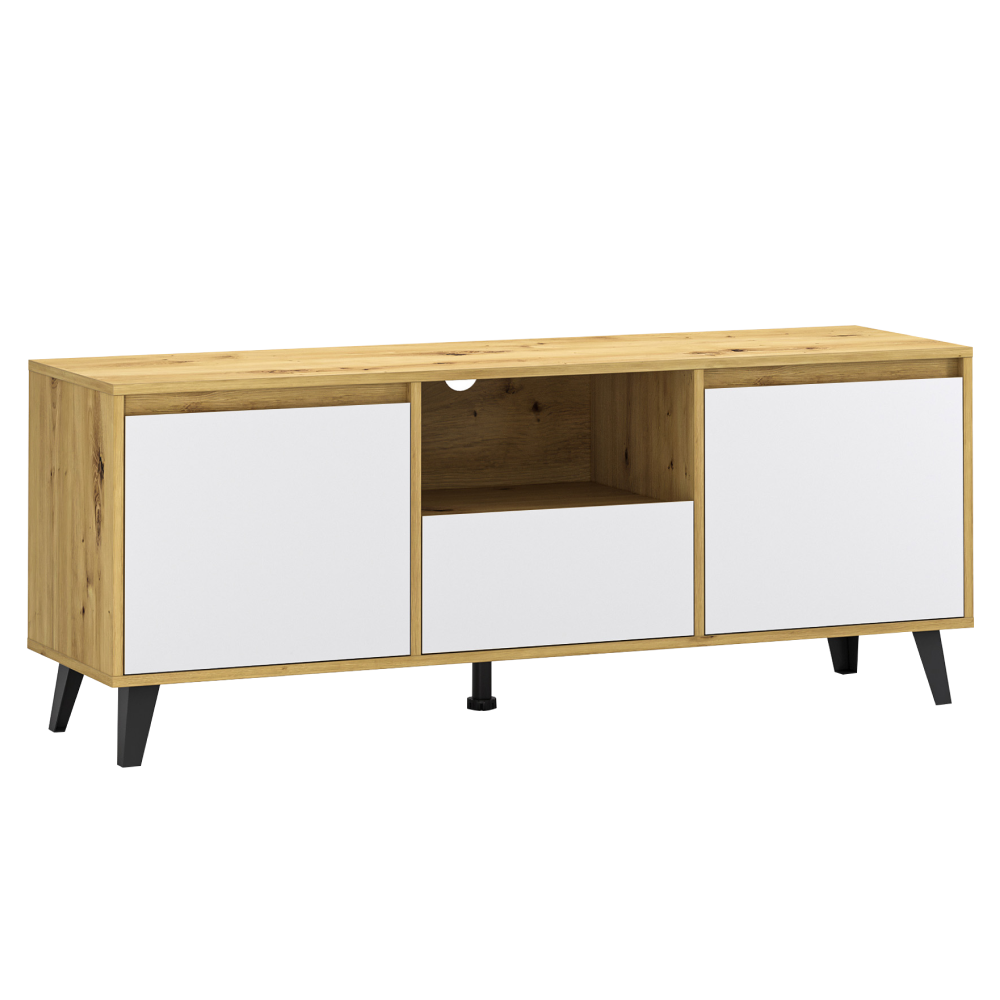 TV stolík, dub artisan/biela, BOGAN 2D1S