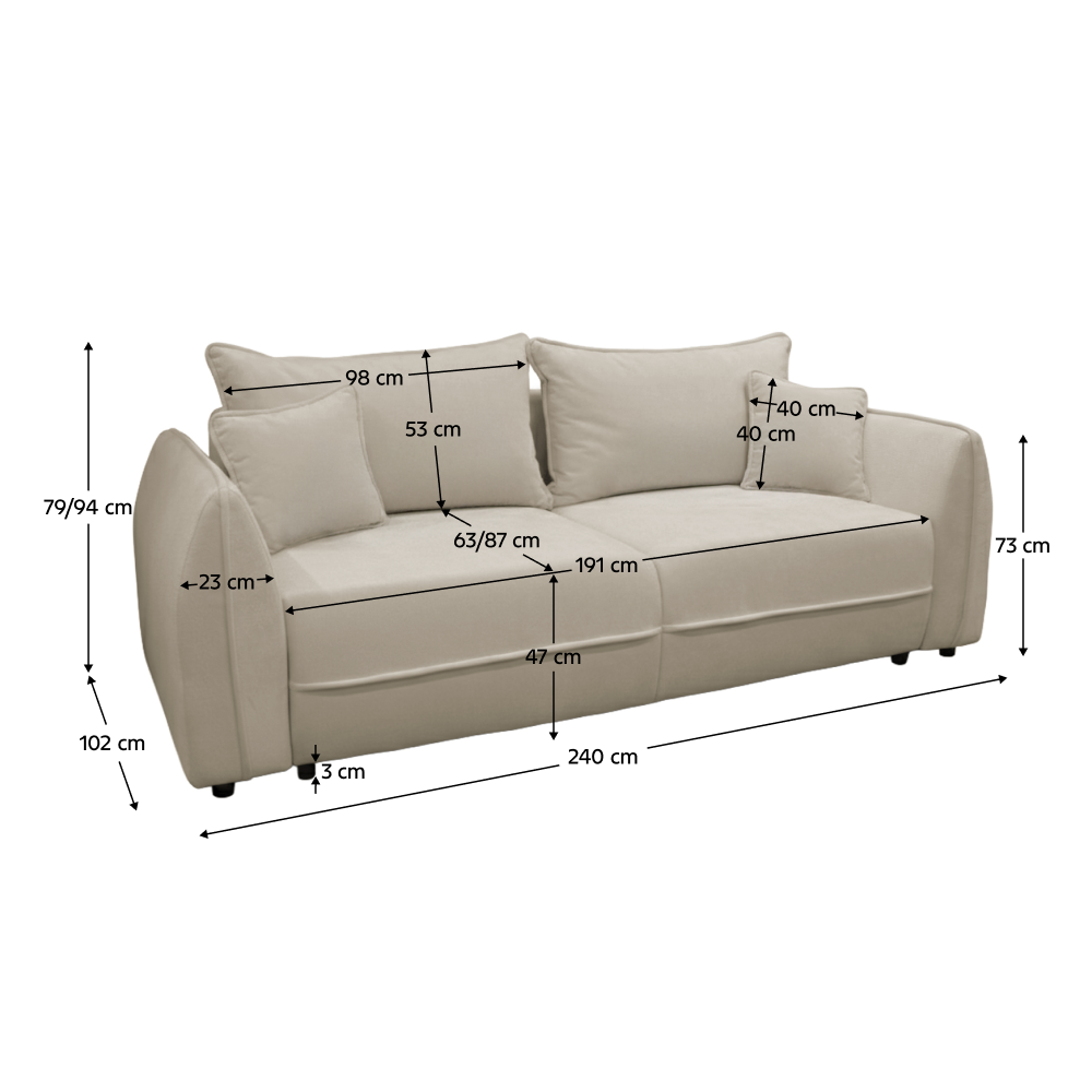 Rozkladacia pohovka, krémová, VEBI BIG SOFA