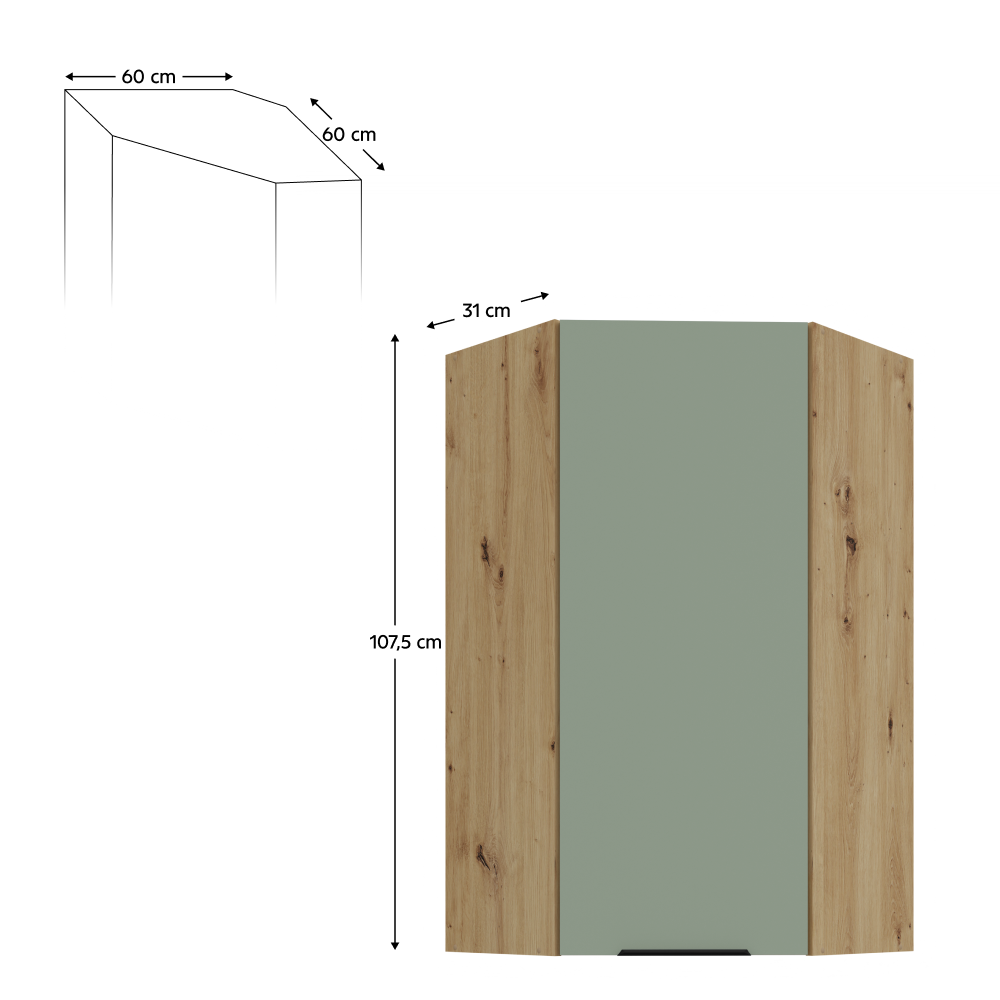 Horná rohová skrinka, aquamarine/dub artisan, ARSANY 60x60 GN-108 1F