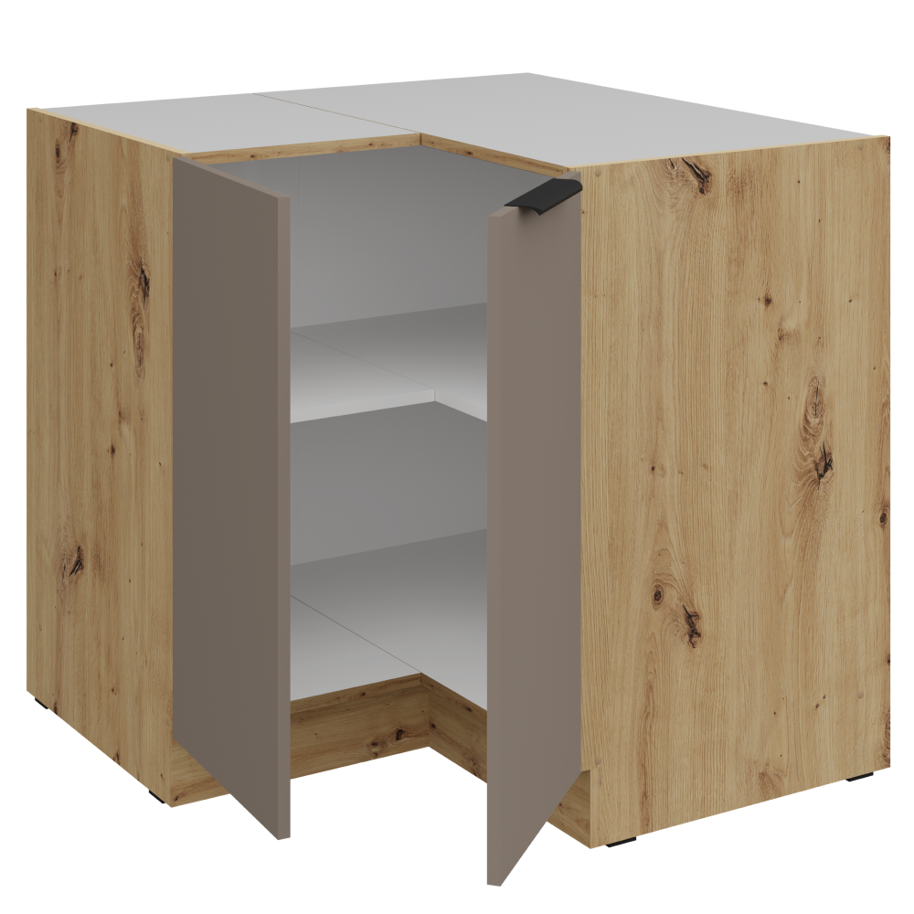 Spodná rohová skrinka, sandgrau/dub artisan, FRISBO 90x90 DN 2F BB