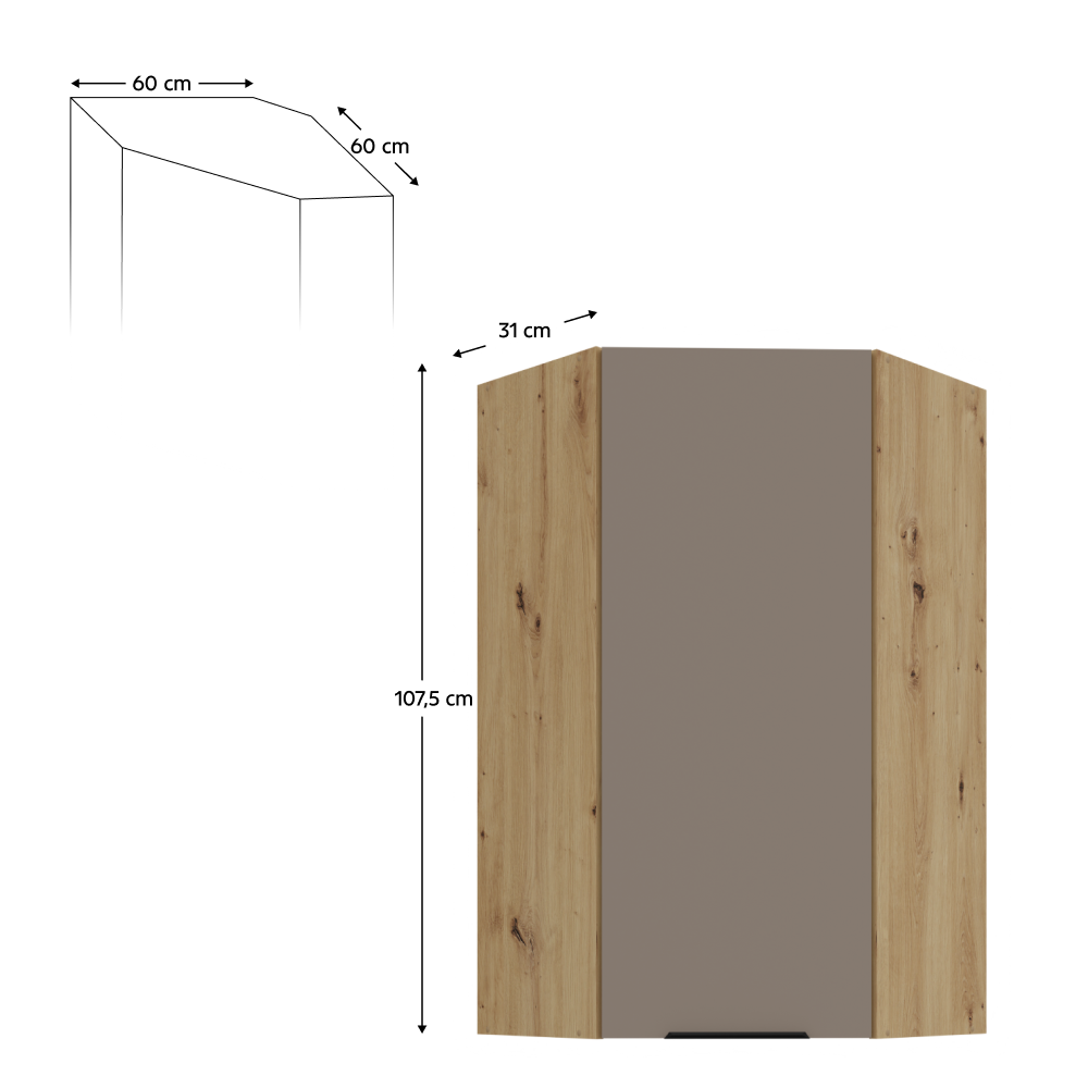 Horná rohová skrinka, sandgrau/dub artisan, FRISBO 60x60 GN-108 1F