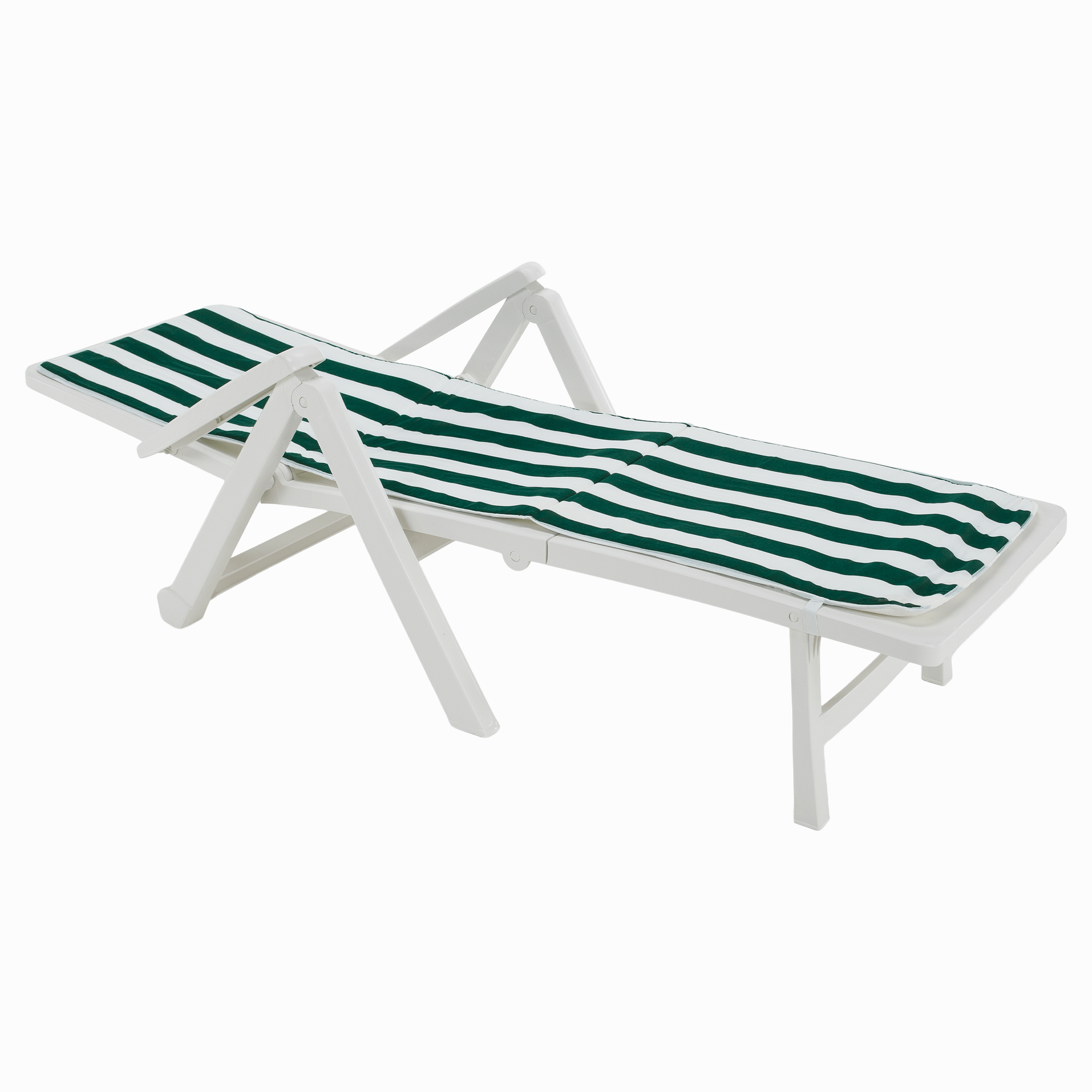 Záhradné ležadlo s podložkou, skladacie, biela/vzor pásik, SMERDO 2