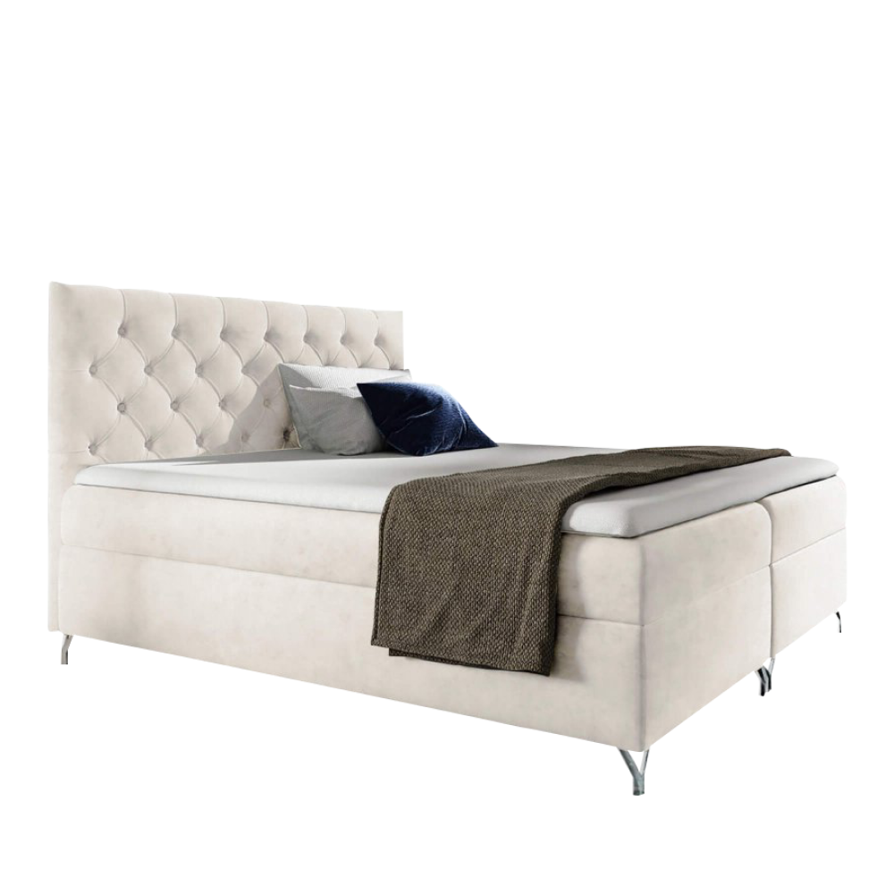Boxspringová postel, 140x200, bílá látka Velvet, GULIETTE P1, poškozené zboží