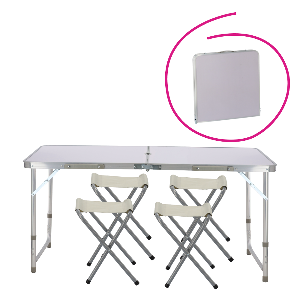 Kempingový skládací kufříkový set, 4-místný, bílý, ERVAN