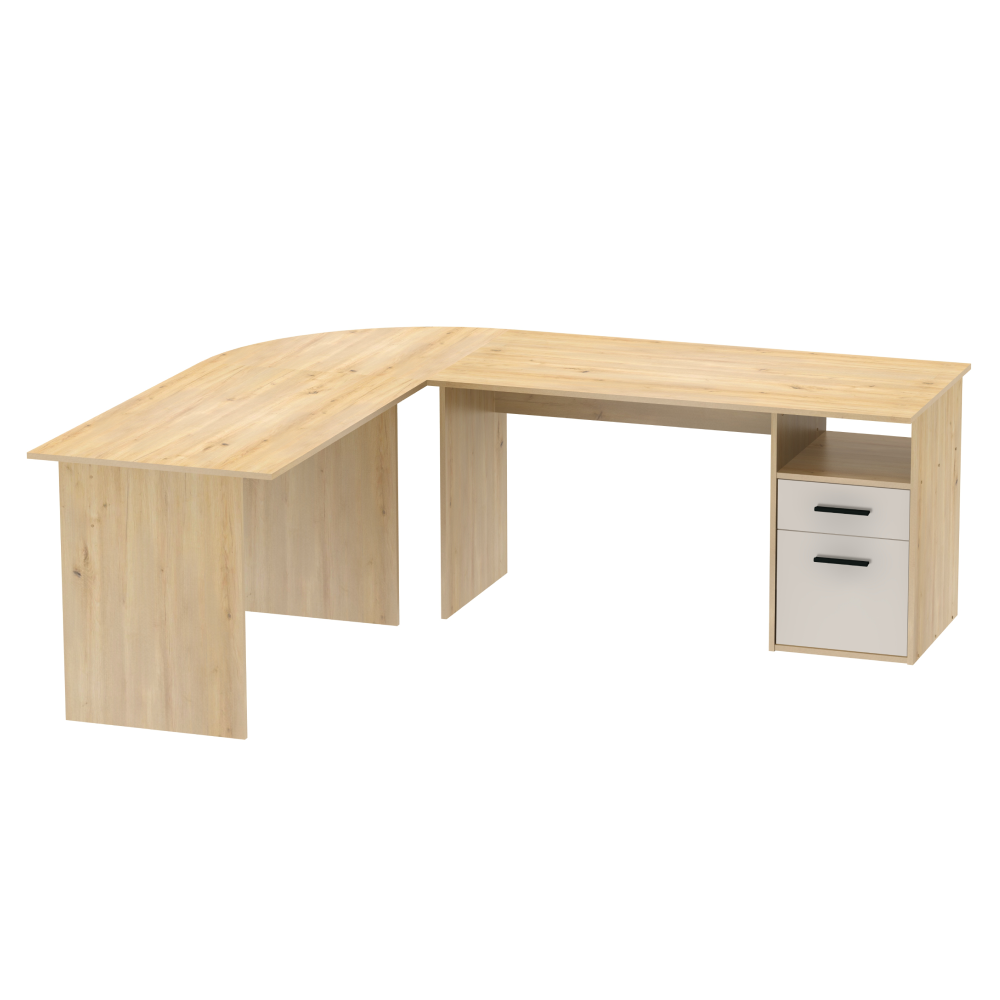 Rohový PC stôl, dub artisan/kašmír, MAURUS NEW MA11