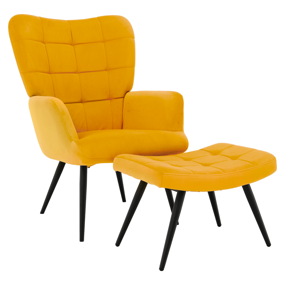 Křeslo s podnoží, žlutá Velvet látka/černá, HABEN P3, poškozené zboží