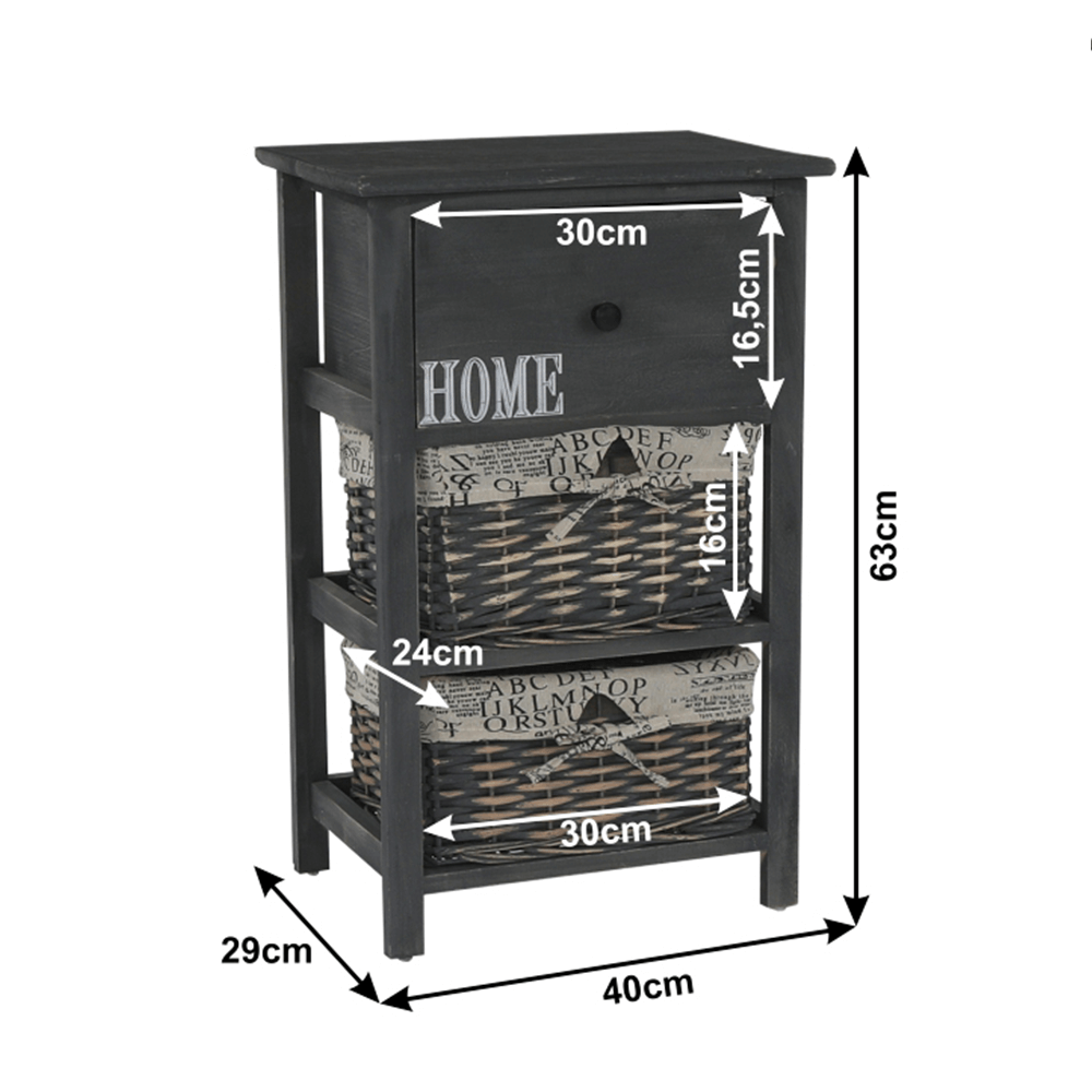 Komód, 2 kosár, 1 fiók, szürke-barna, DARKIE 2 Komód, 2 kosár, 1 fiók, szürke-barna, DARKIE 2