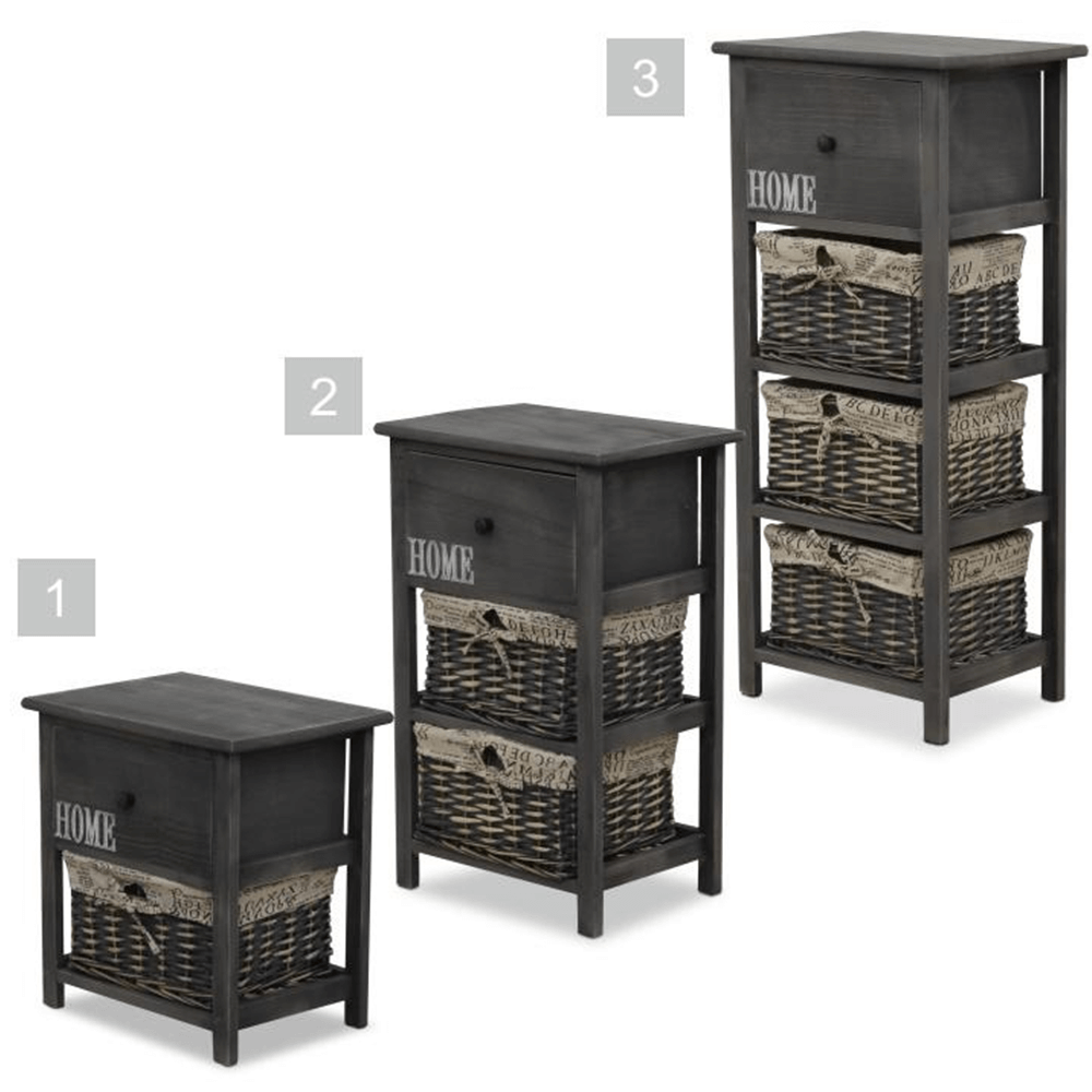Komód, 3 kosár, 1 fiók, szürke-barna, DARKIE 3 Komód, 3 kosár, 1 fiók, szürke-barna, DARKIE 3