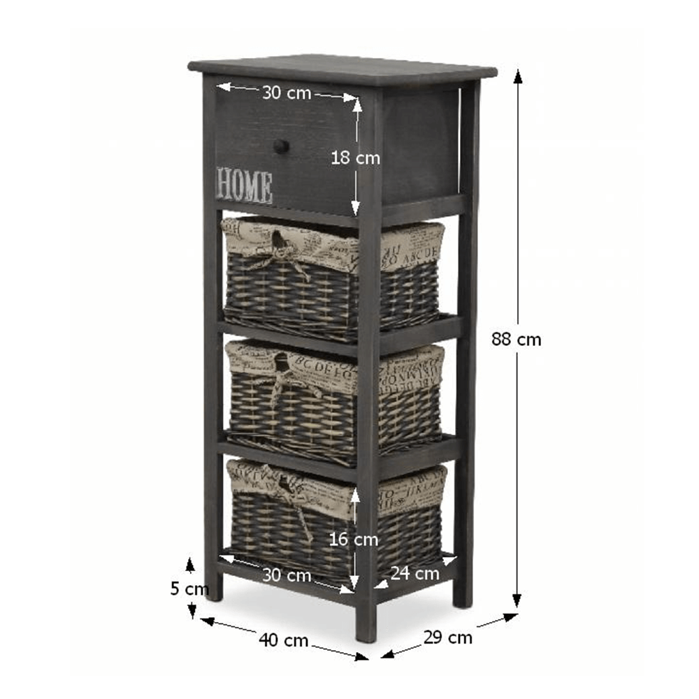 Komód, 3 kosár, 1 fiók, szürke-barna, DARKIE 3 Komód, 3 kosár, 1 fiók, szürke-barna, DARKIE 3