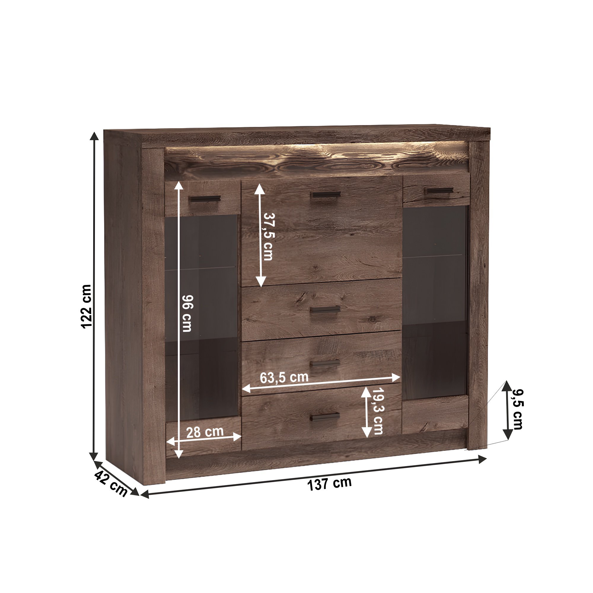 Vitrines komód, kőris sötét, INFINITY 08 Vitrines komód, kőris sötét, INFINITY 08