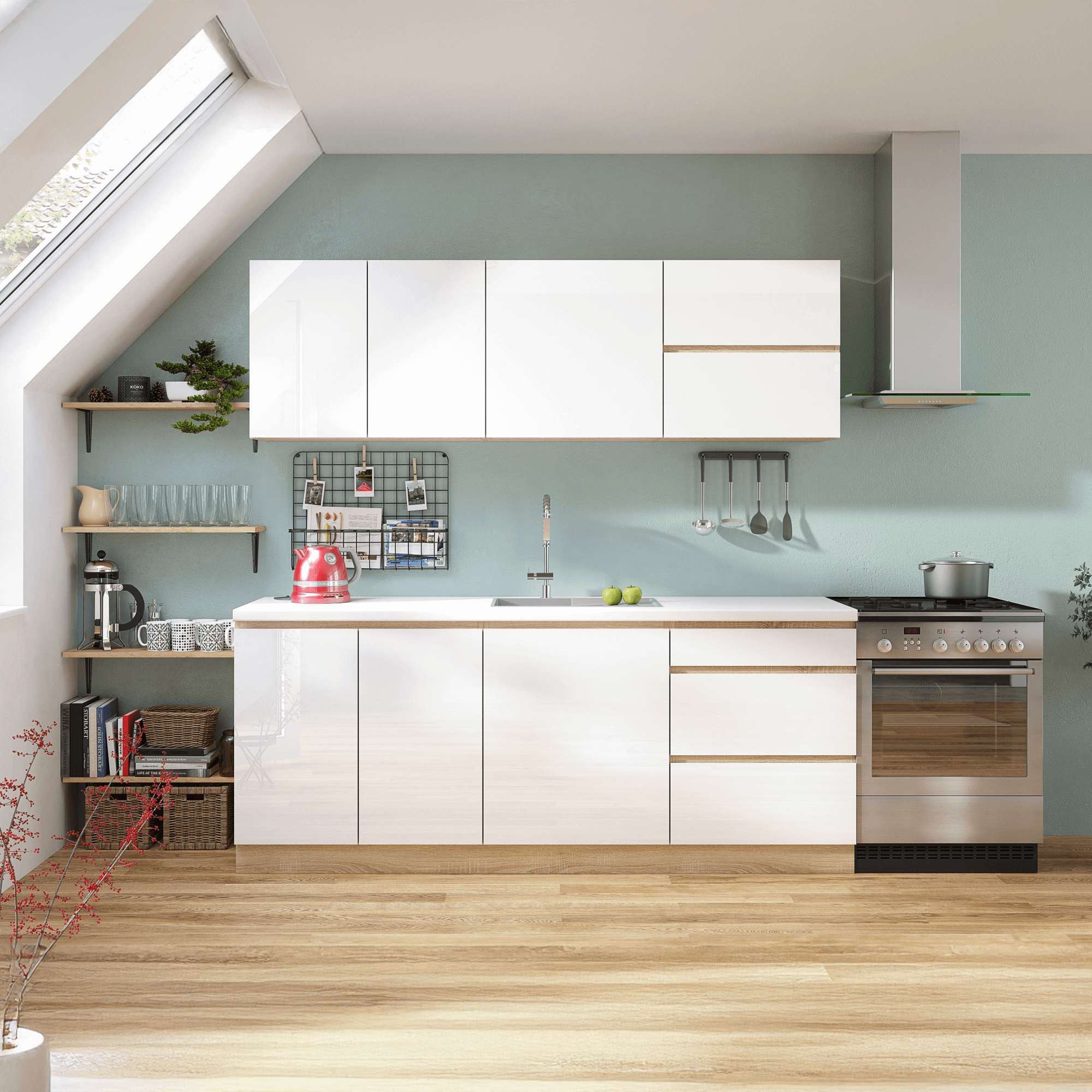 Magas élelmiszer szekrény, fehér magas fényű HG, jobbos, LINE