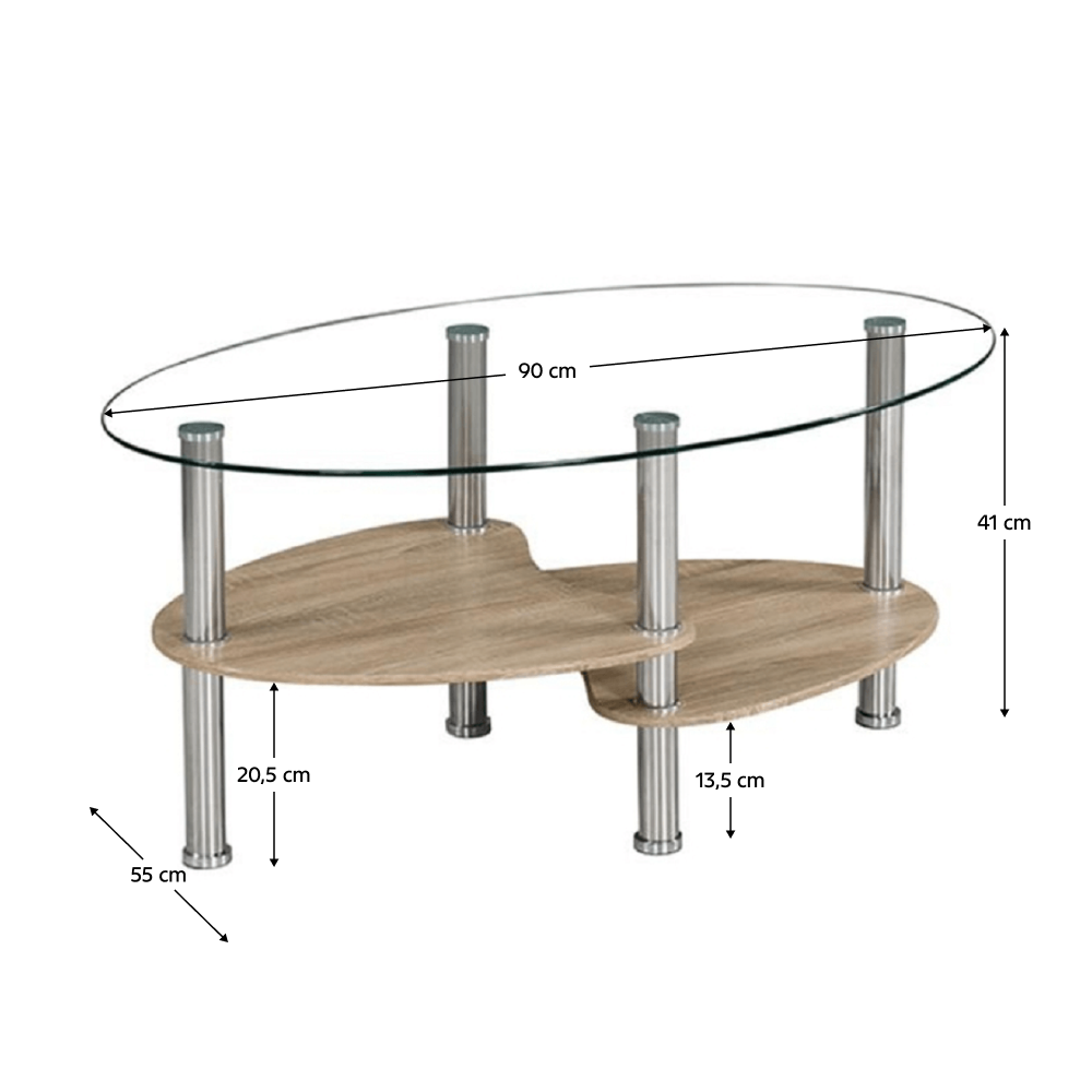 Dohányzóasztal, acél/átlátszó üveg/tölgy sonoma, PANTY NEW