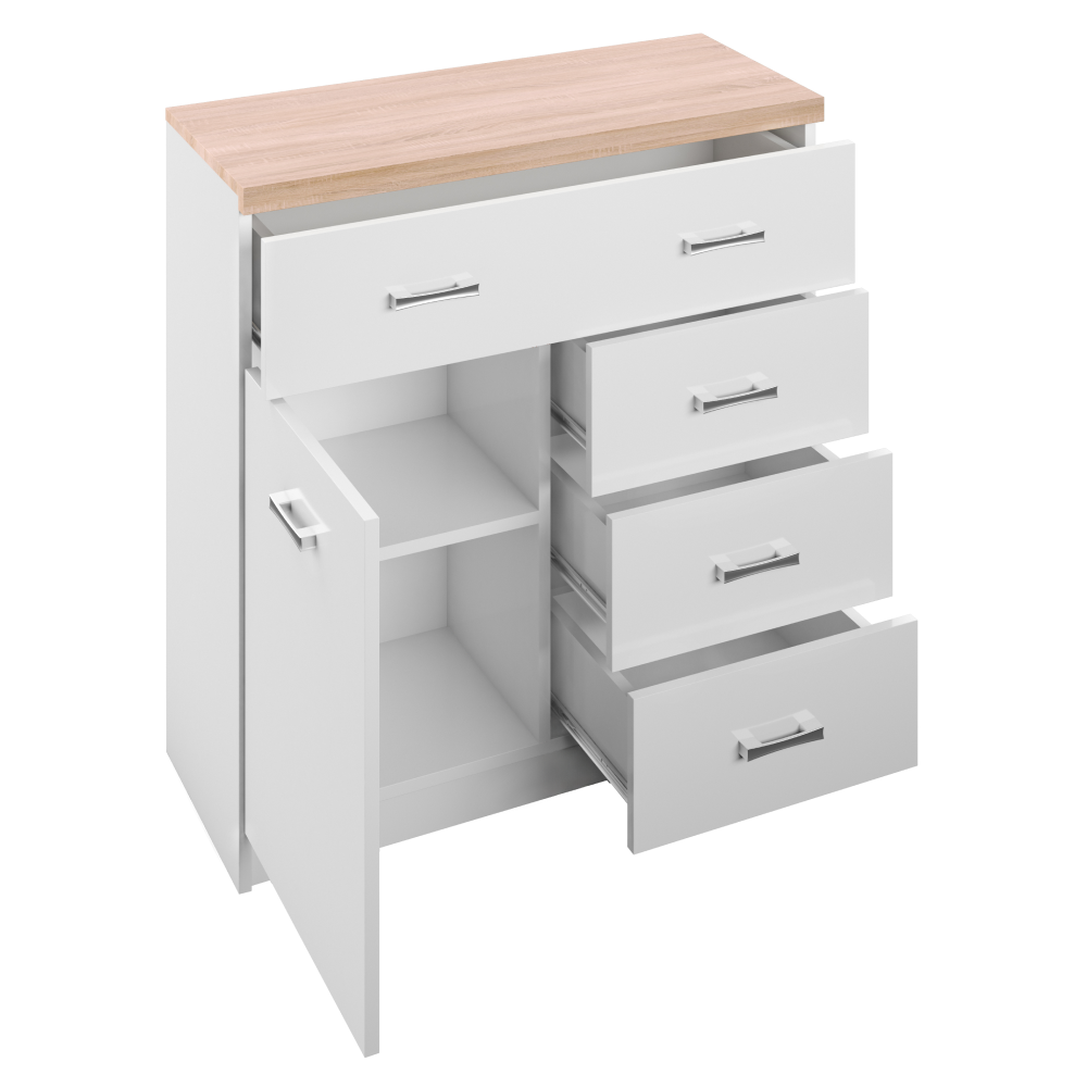 Komód 1D4S, fehér/tölgy sonoma, TOPTY TYP 12 Komód 1D4S, fehér/tölgy sonoma, TOPTY TYP 12