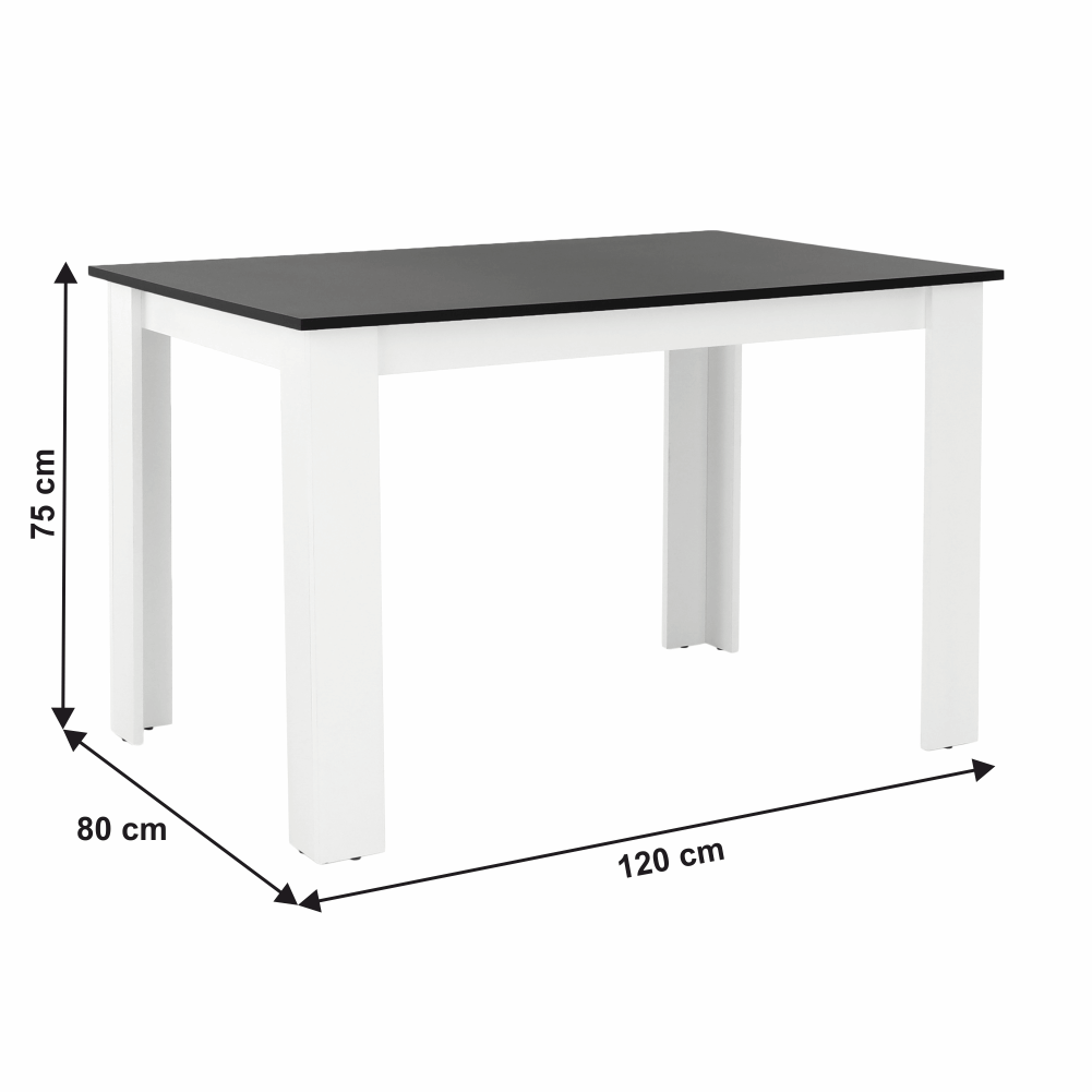Étkezőasztal, fehér/fekete, 120x80 cm, KRAZ