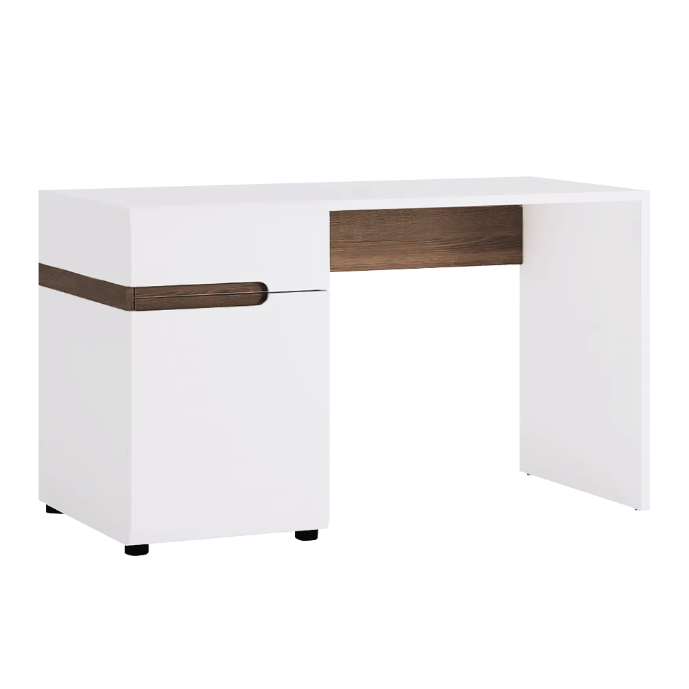 PC asztal, fehér extra magasfényű HG/tölgy sonoma sötét trufla, LYNATET TYP 80