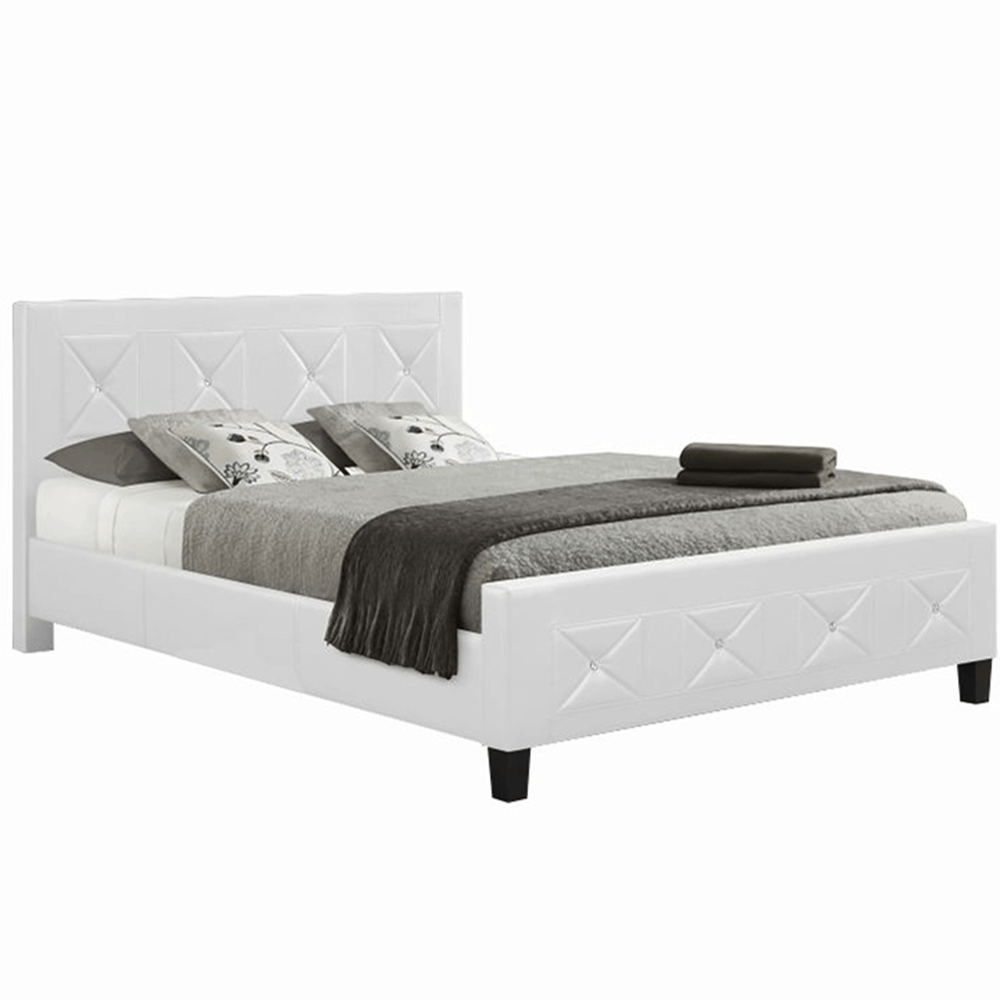 Dupla ágy ágyráccsal, textilbőr fehér, 180x200, CARISA