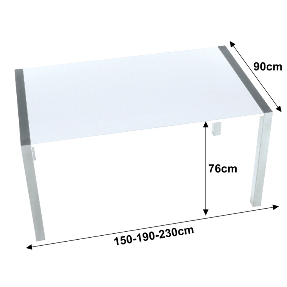 Masă dining, pliabilă, MDF / metal, alb strălucitor HG, 150-190-230x90 cm, DARO