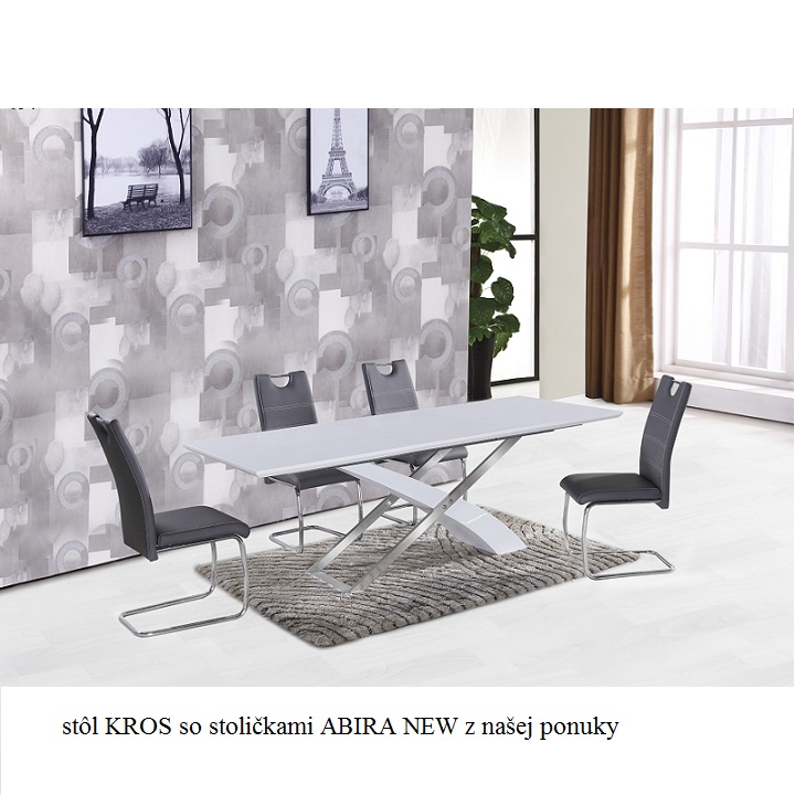 Jedálenský stôl, biela/biela extra vysoký lesk HG, 160-220x90 cm, KROS