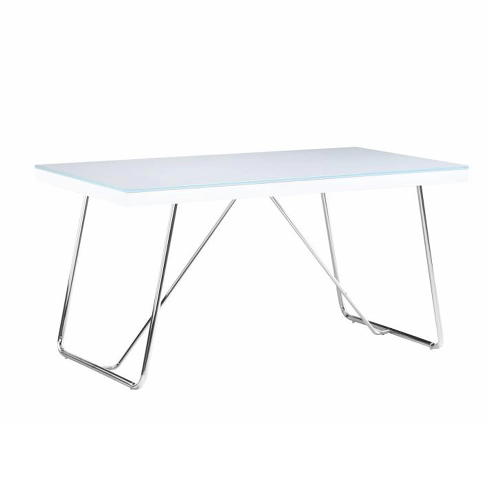Étkezőasztal, edzett üveg/fém, fehér/króm, 125x75 cm, AMI
