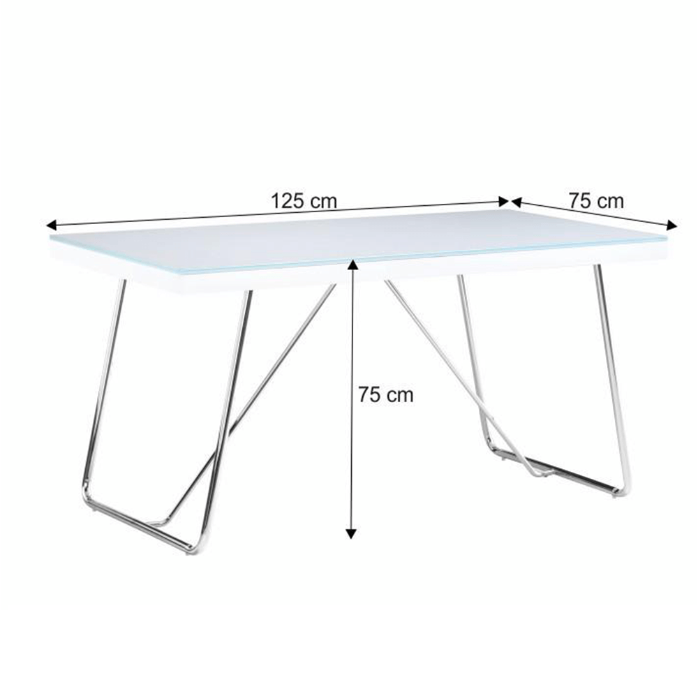 Étkezőasztal, edzett üveg/fém, fehér/króm, 125x75 cm, AMI