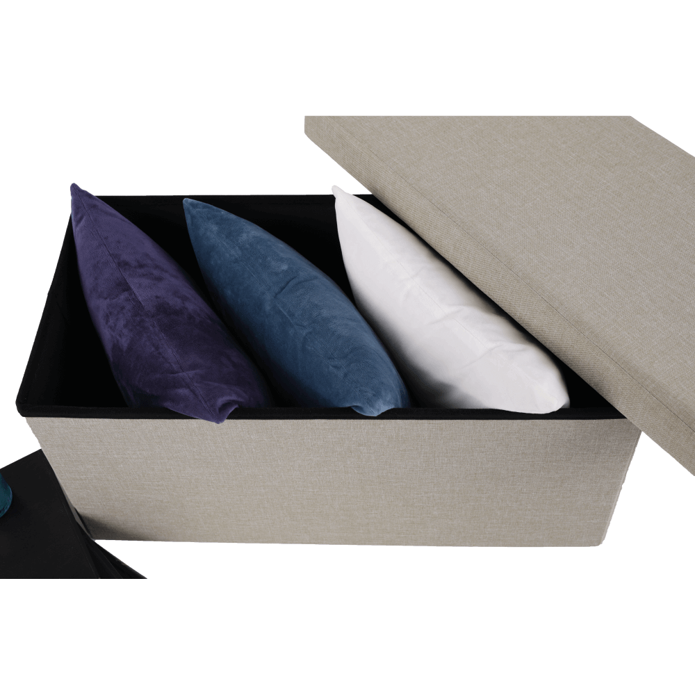 Összehajtható puff, bézs szövet, ORELIA