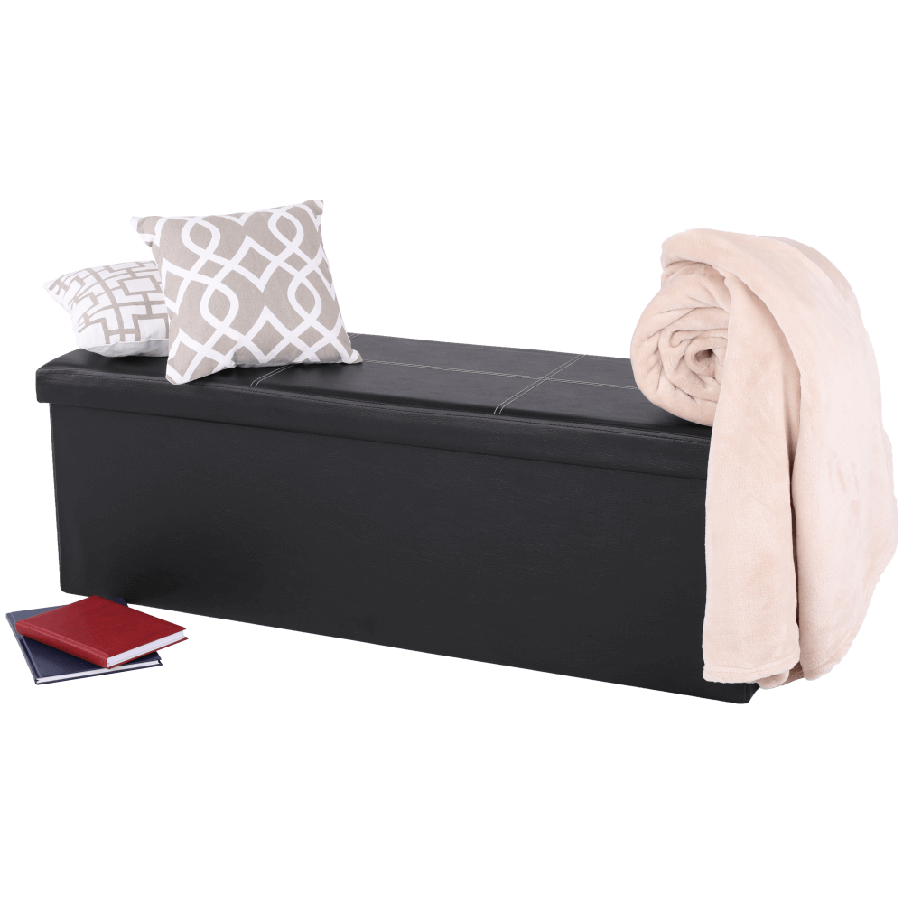 Összehajtható puff, fekete textilbőr, ZAMIRA