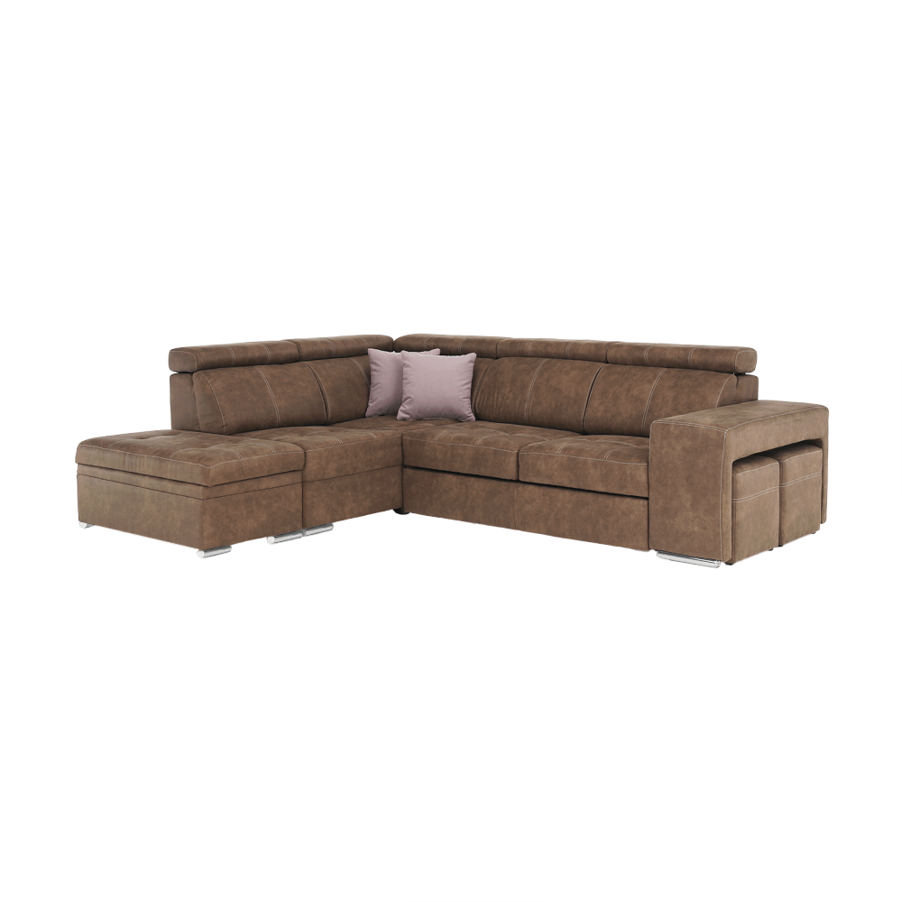 Sedacia súprava, látka hnedá/svetlofialová, ľavá, LANZA