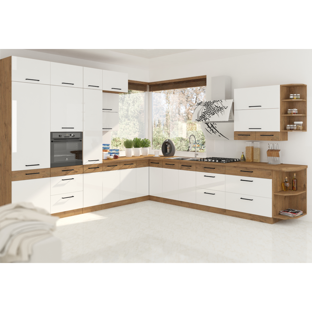 Magas szekrény, lancelot tölgy/ fehér extra magas fényű HG , VEGA 60 DK-210 2F Magas szekrény, lancelot tölgy/ fehér extra magas fényű HG , VEGA 60 DK-210 2F