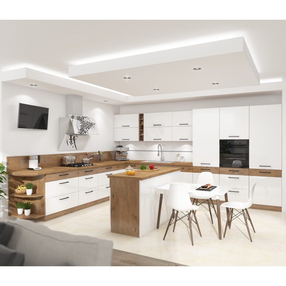 Magas szekrény, lancelot tölgy/ fehér extra magas fényű HG , VEGA 60 DK-210 2F Magas szekrény, lancelot tölgy/ fehér extra magas fényű HG , VEGA 60 DK-210 2F