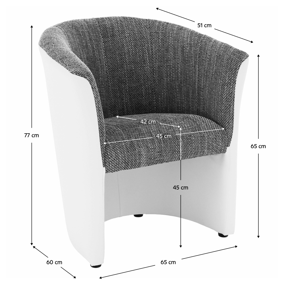 Klub fotel, fehér textilbőr / szürke szövet, CUBA Klub fotel, fehér textilbőr / szürke szövet, CUBA