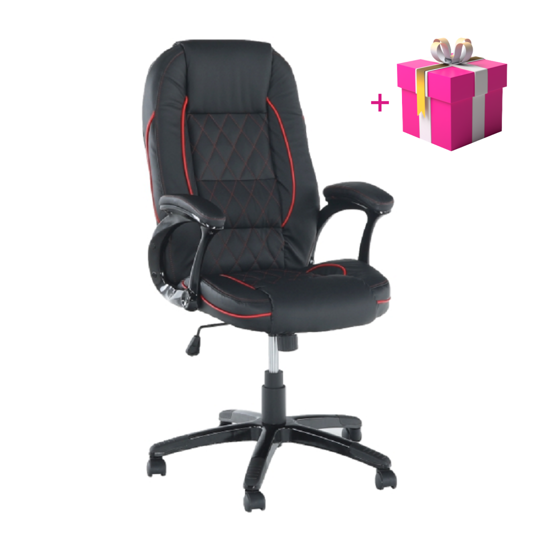 Kancelárske kreslo, ekokoža čierna/červený lem, PORSHE NEW