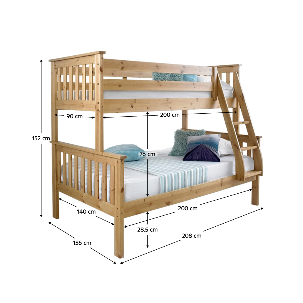 Kinyitható emeleteságy, természetes tűnyalábos fenyő, LUINI