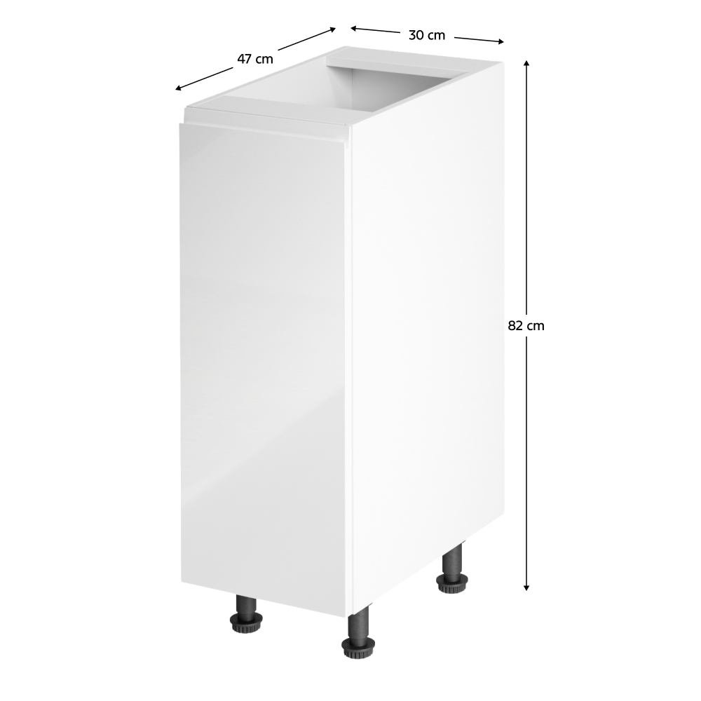 Alsószekrény, fehér/fehér extra magasfényű, balos, AURORA D30