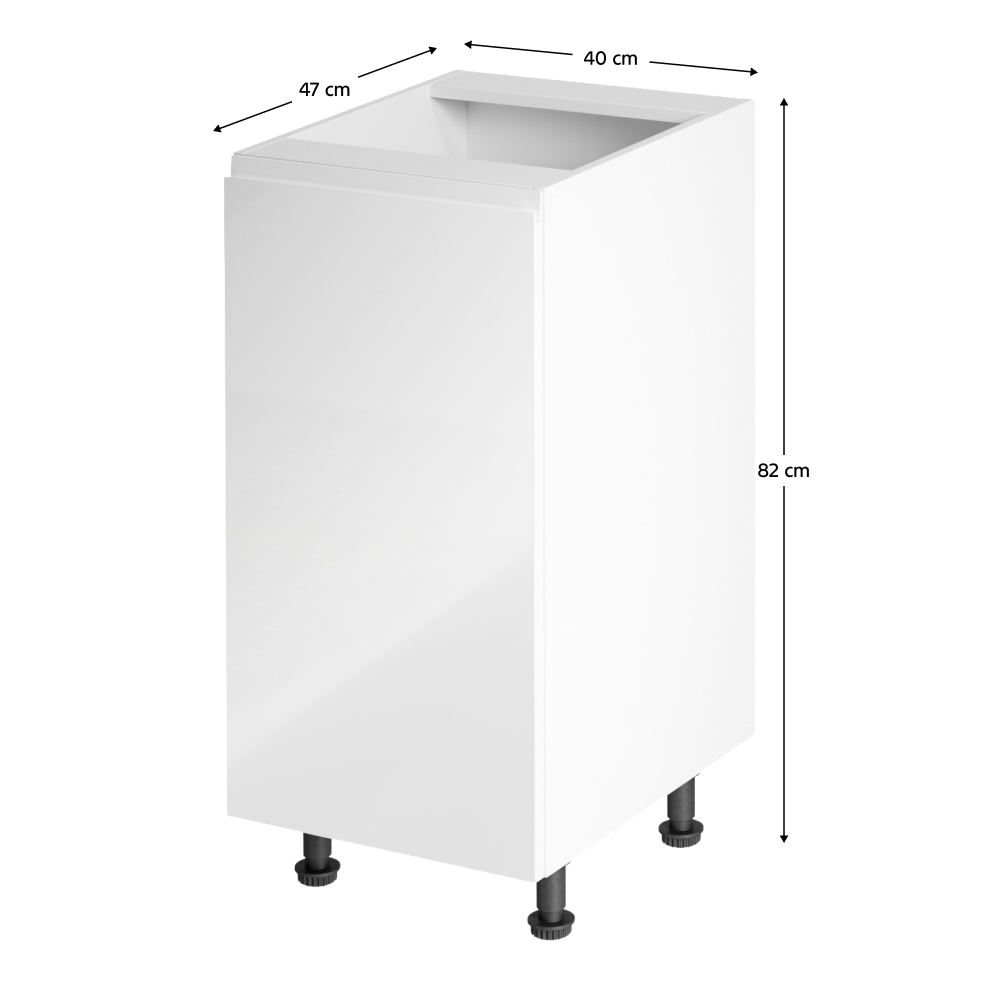 Alsószekrény, fehér/fehér extra magasfényű, balos, AURORA D40