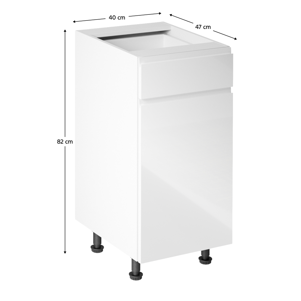 Alsószekrény, fehér/fehér extra magasfényű, jobbos, AURORA D40S1