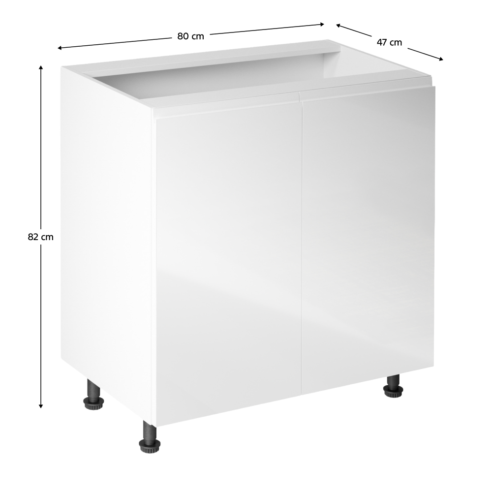 Alsószekrény, fehér/fehér extra magasfényű, AURORA D80 Alsószekrény, fehér/fehér extra magasfényű, AURORA D80