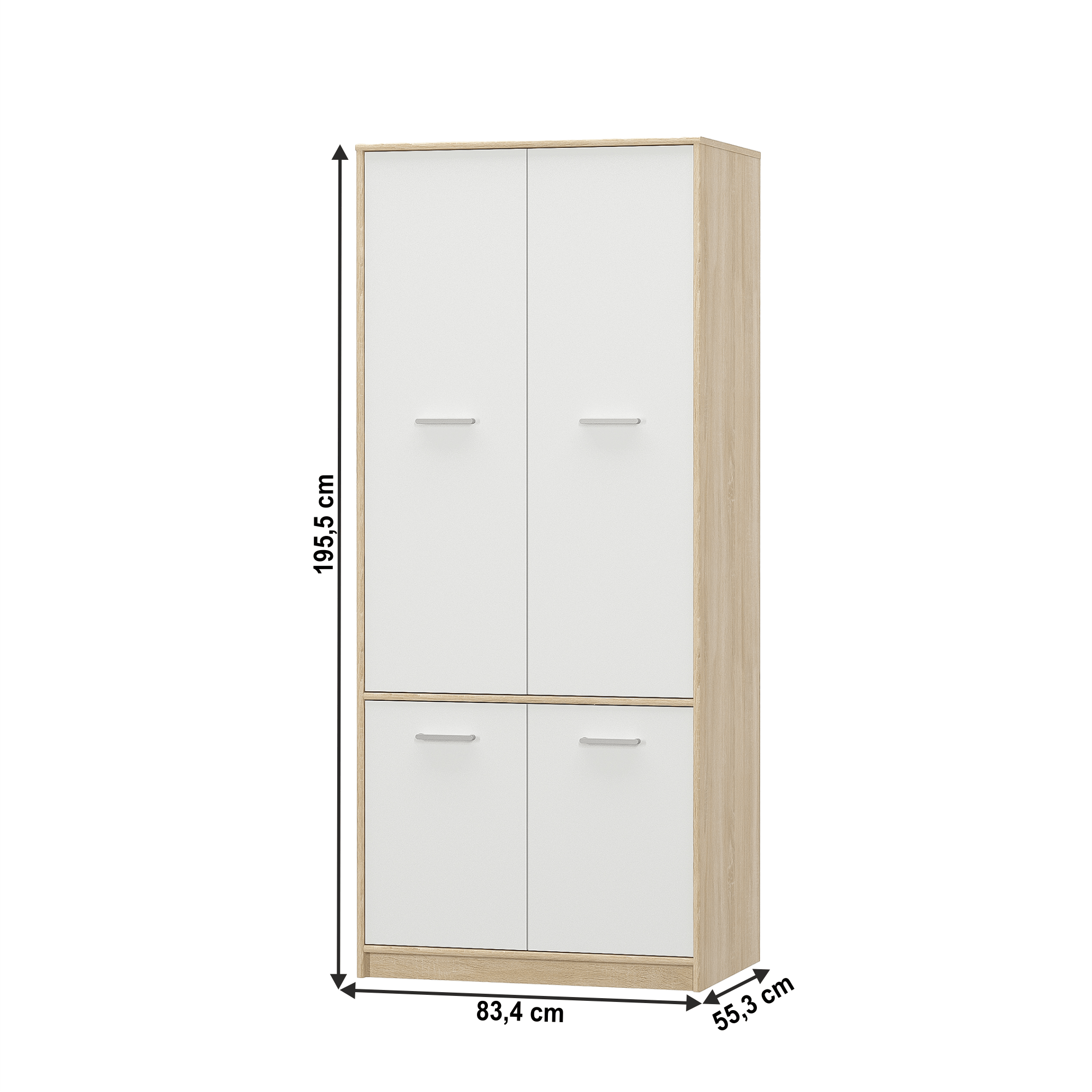 4- dveřová věšáková skříň, bíl/dub sonoma, TEYO