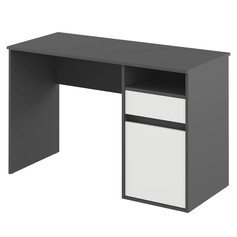 Pc asztal, sötétszürke-grafit/fehér, bili