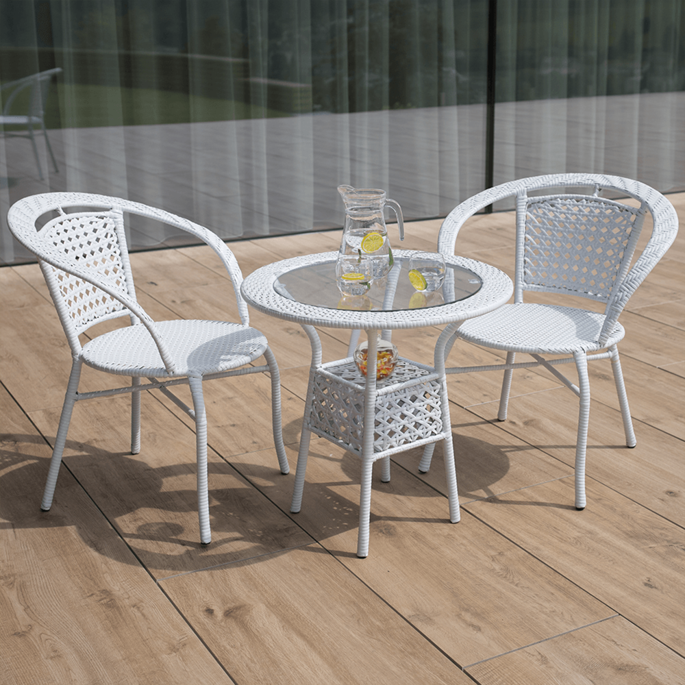 Kerti rattan szett 1+2, fehér, JENAR