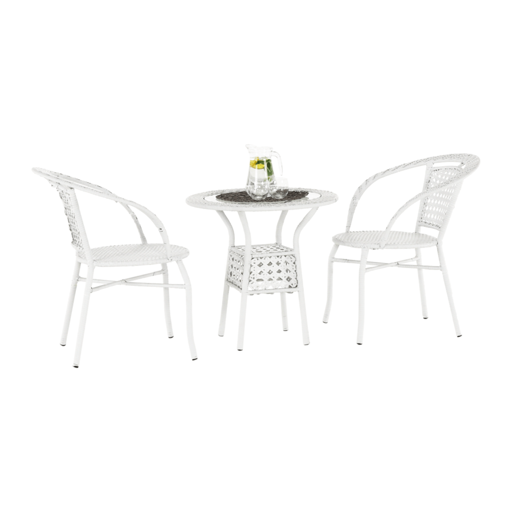 Kerti rattan szett 1+2, fehér, JENAR