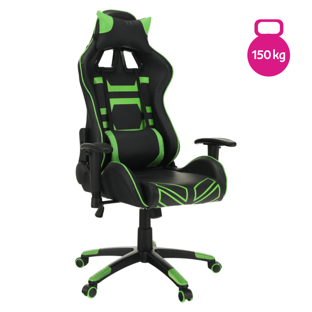Kancelárske/herné kreslo, čierna/zelená, nosnosť 150 kg, BILGI
