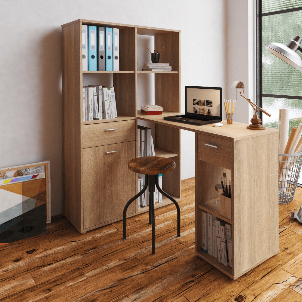 PC asztal könyvespolccal, tölgy sonoma, MINESON