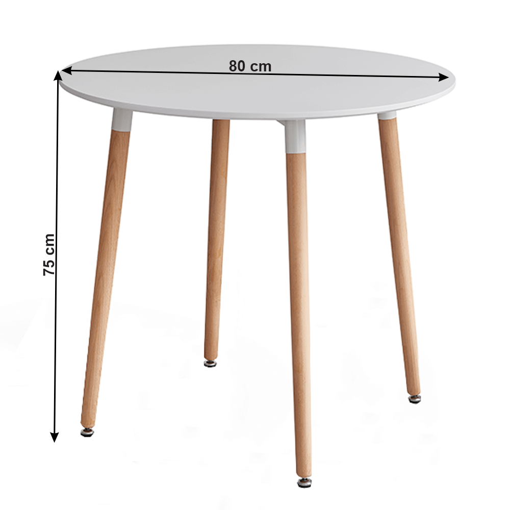 Jídelní stůl, bílá/buk, průměr 80 cm, ELCAN
