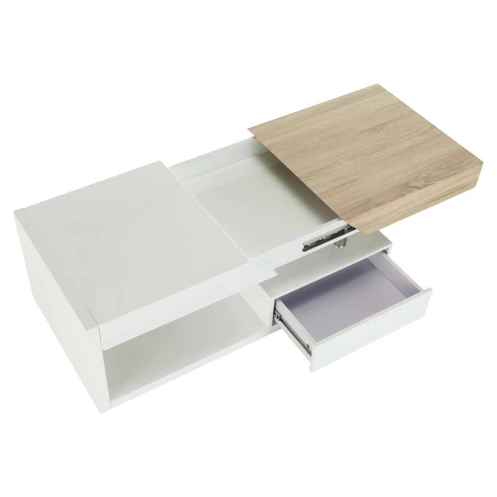 Konferenčný stolík, biely lesk HG/dub sonoma, MELIDA R1, rozbalený tovar