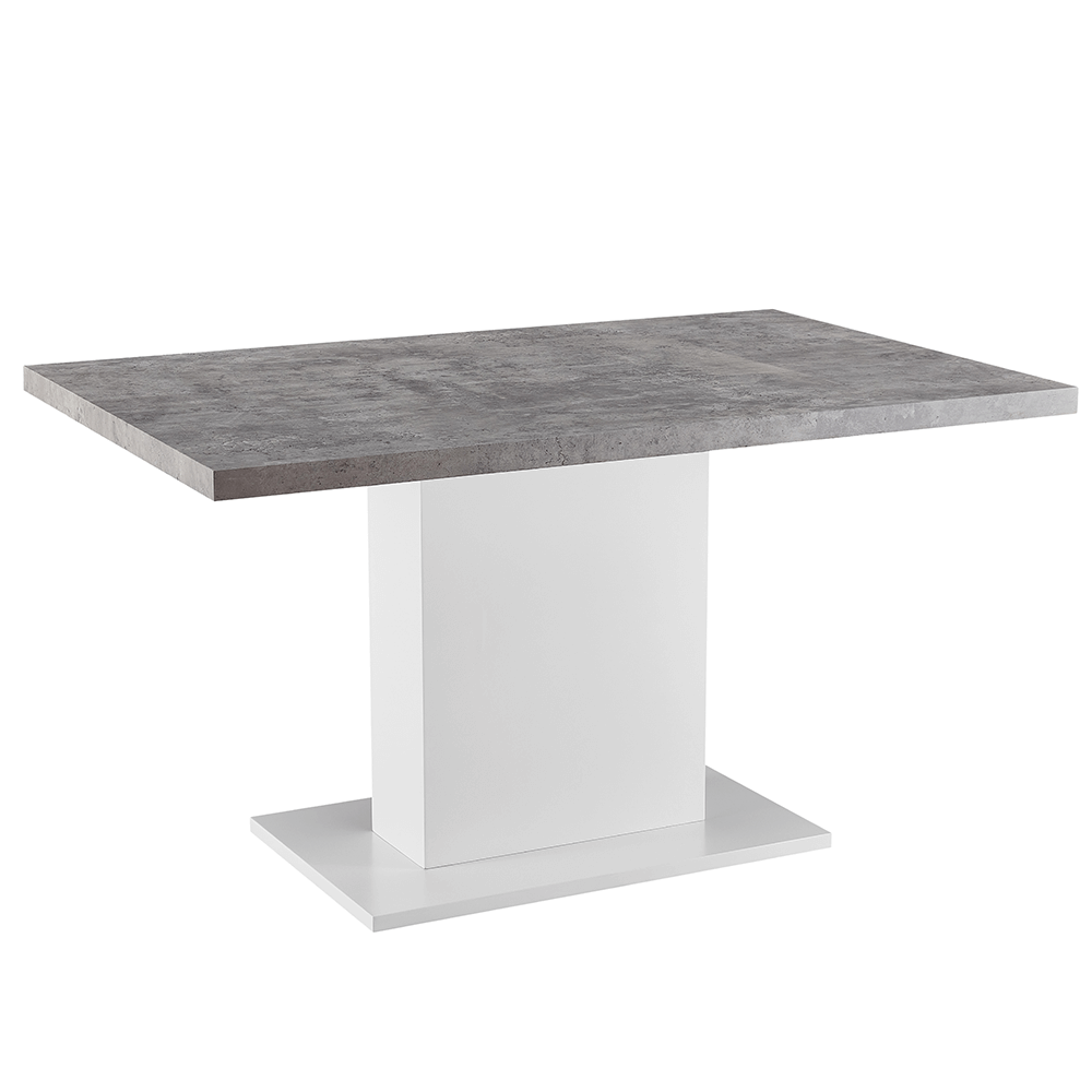 Étkezőasztal, beton/fehér extra magas fényű HG, 138x90 cm,  KAZMA