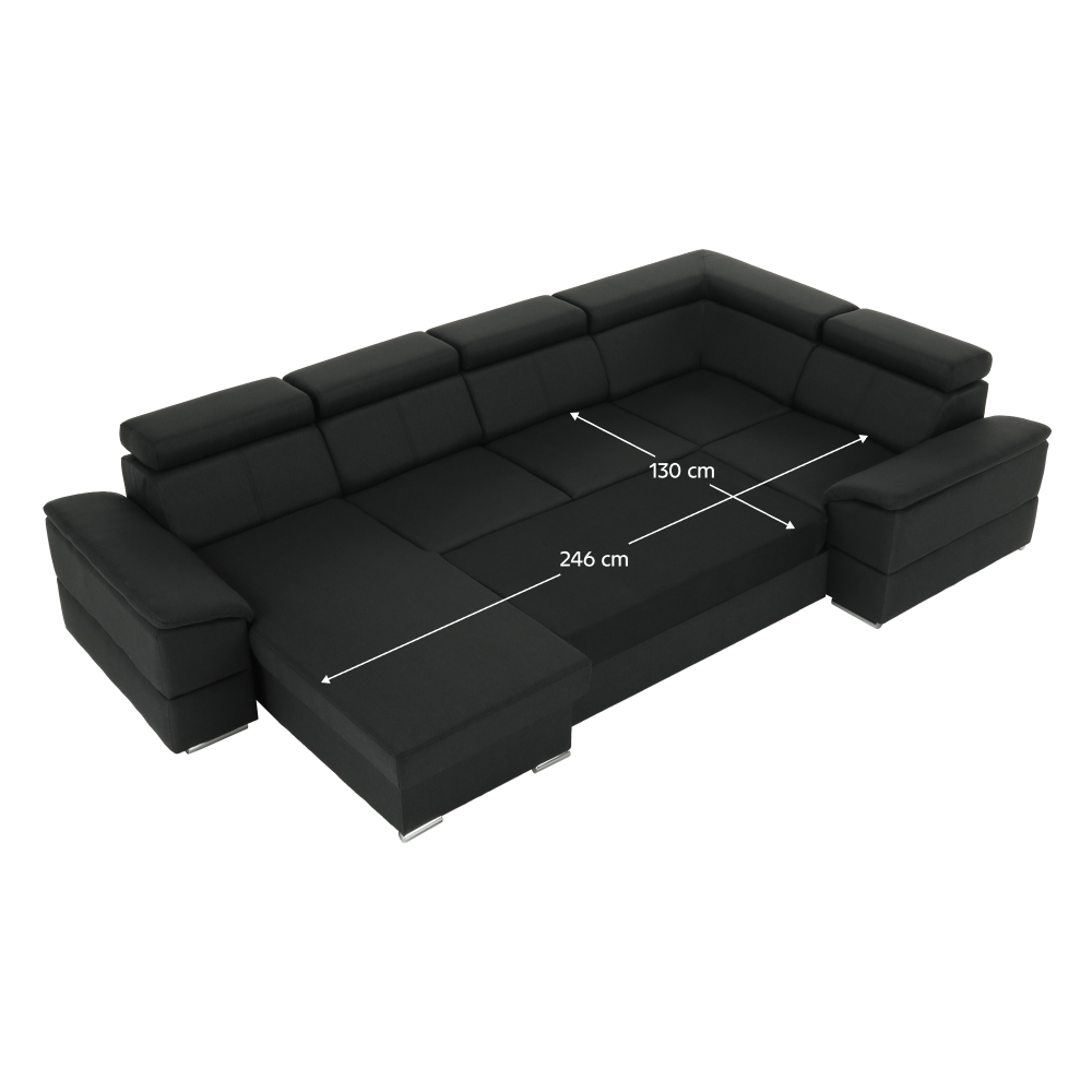 Ülőgarnitúra, sötétszürke, balos kivitel, SEGORIA ROH U