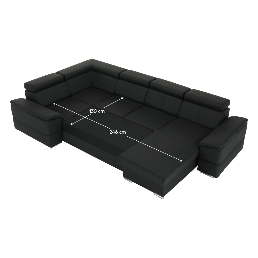 Ülőgarnitúra, sötétszürke, jobbos kivitel, SEGORIA ROH U