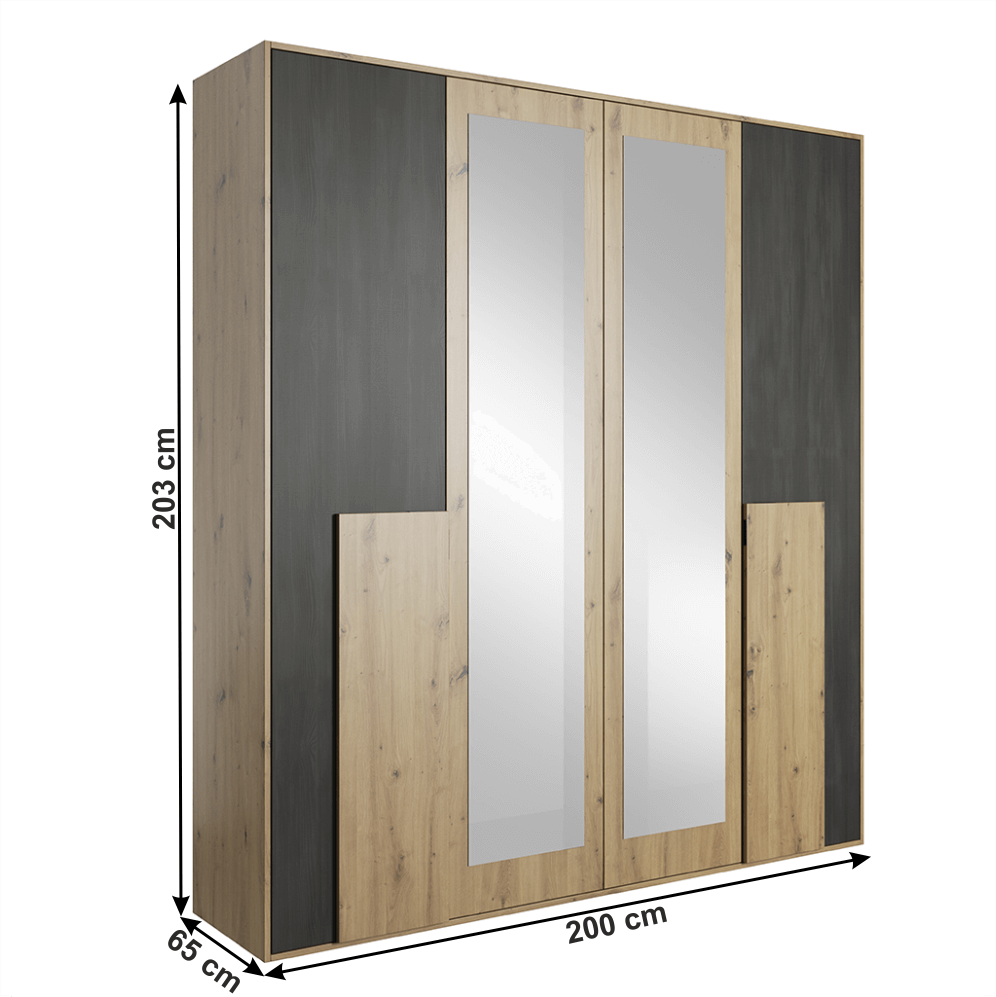 Ložnicová sestava (postel+2x noční stolek+skříň), dub artisan/černá borovice norská, BAFRA