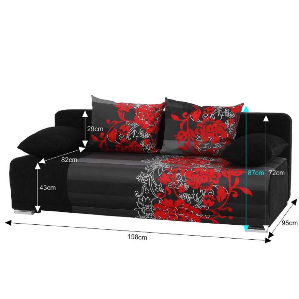 Canapea extensibilă, neagră/cu model, REMI NEW