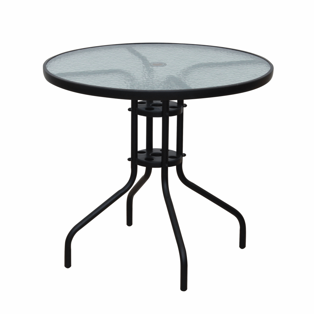 Jedálenský stôl, čierna oceľ/tvrdené sklo, BORGEN TYP 2 R1, rozbalený tovar